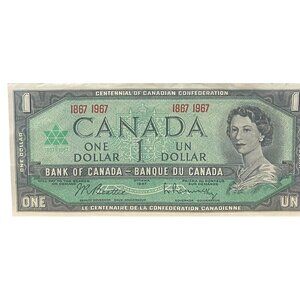 Canada 1967 Centennial One Dollar Banknote Featuring Queen Elizabeth II & Parlia